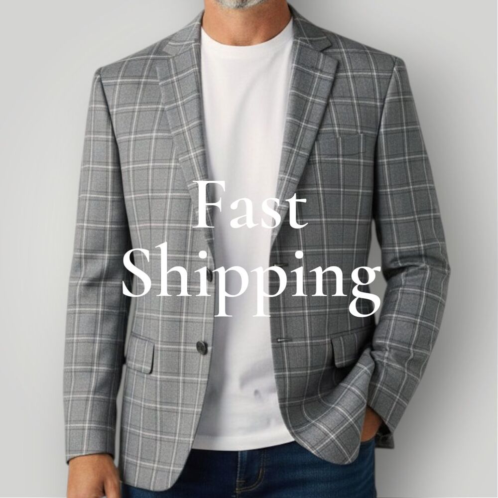 JACK VICTOR LORO PIANA Mens Blazer 44L Sport Coat 2-Button Suit Jacket Gray Wool